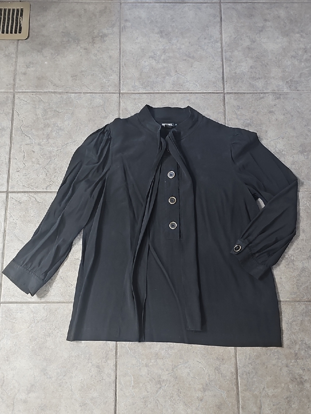 DKNY Blouse Silk Blend Bow Tie Neck Black 12 Top